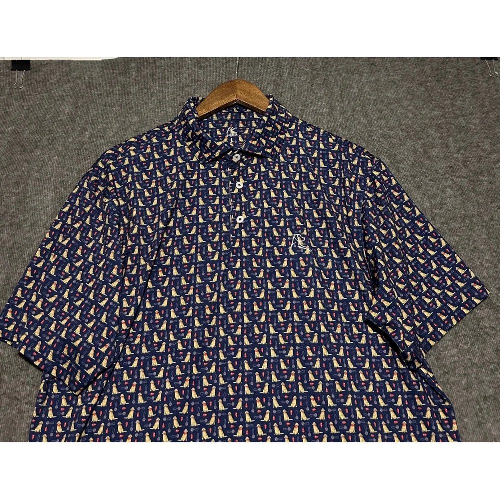 Rhoback polo shirt mens dog print AOP stretch performance Large golf - Picture 1 of 7